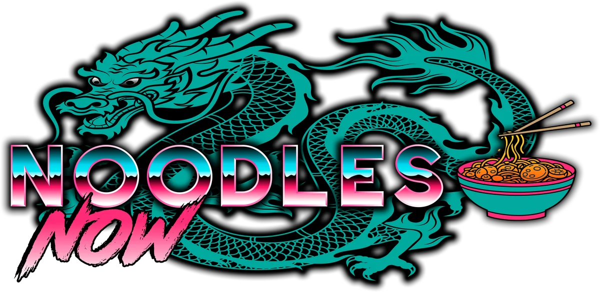 Noodles Now logo, a teal dragon wrapped around the name and a ramen bowl